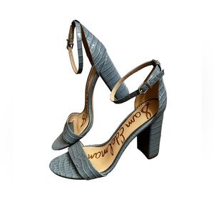 Sam Edelman Yaro Light Blue Crocodile Leather 4” Block Heel Sandals Women’s 9.5
